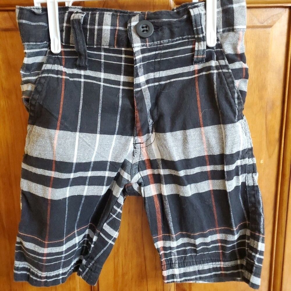 Street Rules 3T Plaid Shorts Toddler Boys Black Orange Casual Summer Bottoms